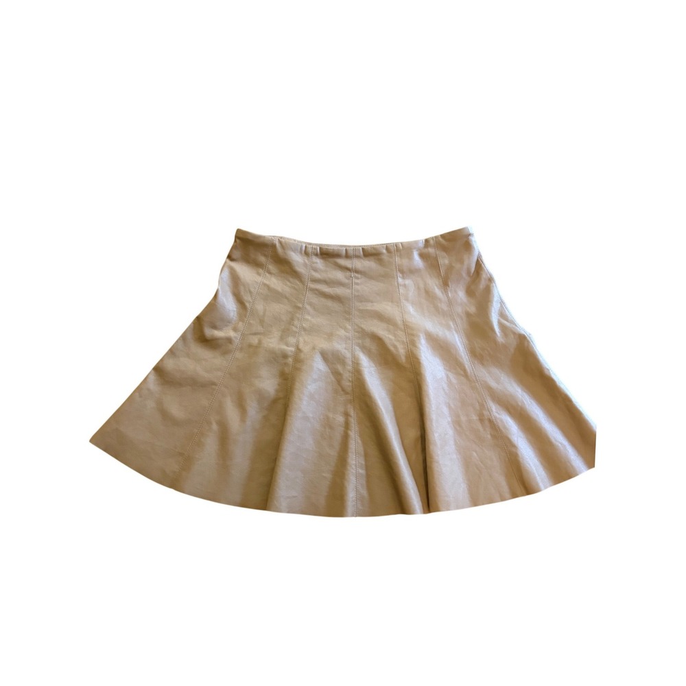 House of Harlow 1960 Vegan Leather Mini Skirt Tan Fit Flare Paneled Womens M